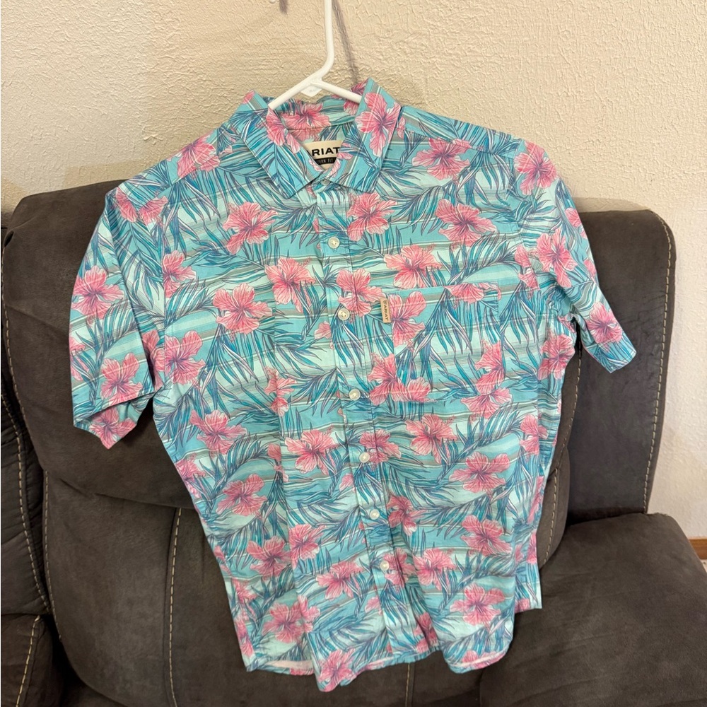 Ariat Men's Tropical Blue and Pink Shirt